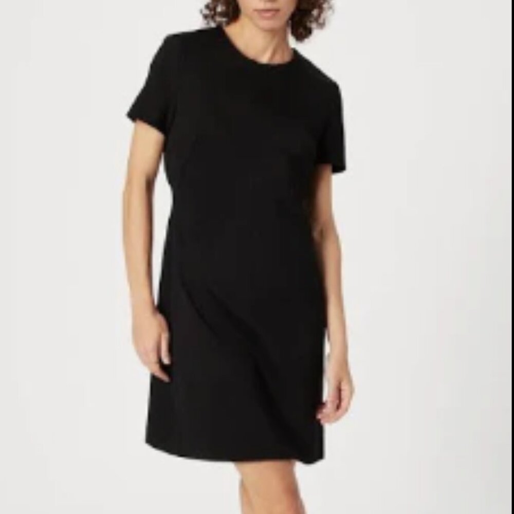 NWT Black Midi Hugo Boss Wool & Elastic Short Sleeve Dress